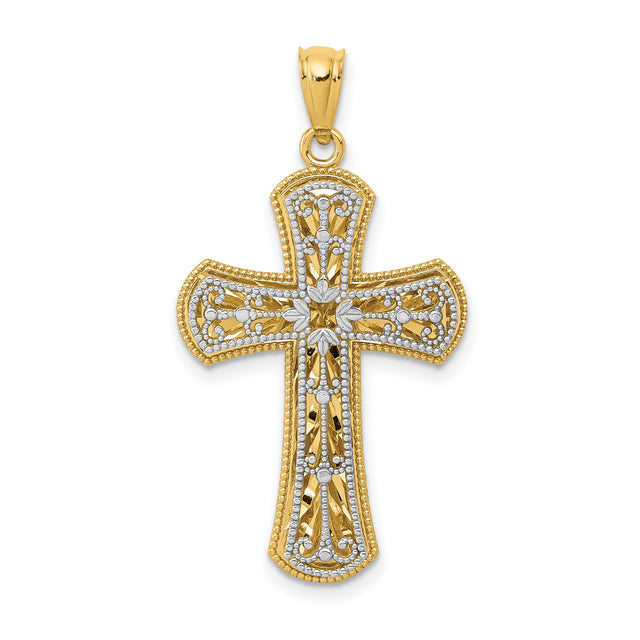 Polished 2 Level Latin Cross Charm Pendant in Real 14k Multi-Tone Gold