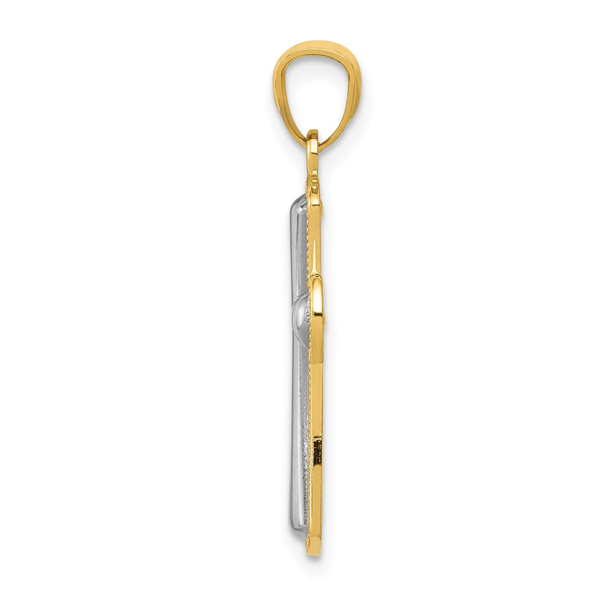 14k Multi-Tone Gold Flared Cross Pendant with Silver Center and Beaded Edge