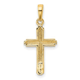 Latin Cross With Stripped Border Charm Pendant in Real 14k Yellow Gold