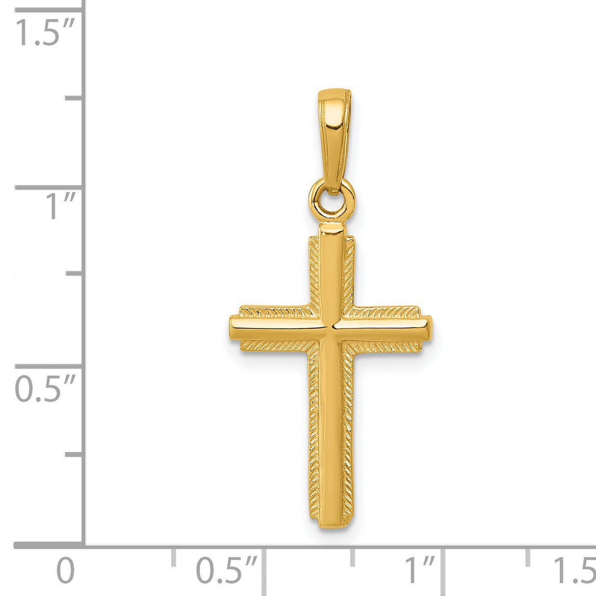 Latin Cross With Stripped Border Charm Pendant in Real 14k Yellow Gold