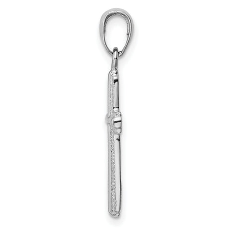 14k White Gold Cross Pendant with Beveled Edge, Rope Detail and Curved Bail