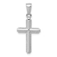 14k White Gold Cross Pendant with Beveled Edge, Rope Detail and Curved Bail
