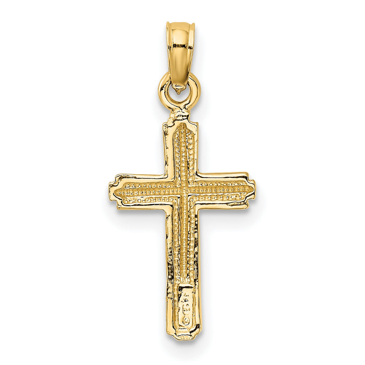 Latin Cross With Stripped Border Charm Pendant in Real 14k Yellow Gold