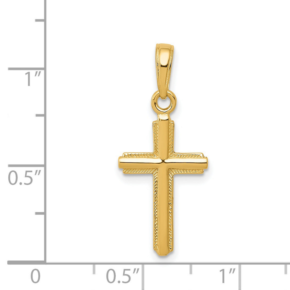 Latin Cross With Stripped Border Charm Pendant in Real 14k Yellow Gold