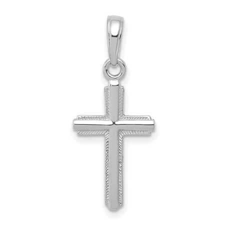 14k White Gold Cross Pendant with Beveled Edge and Rope Detail for Men and Women