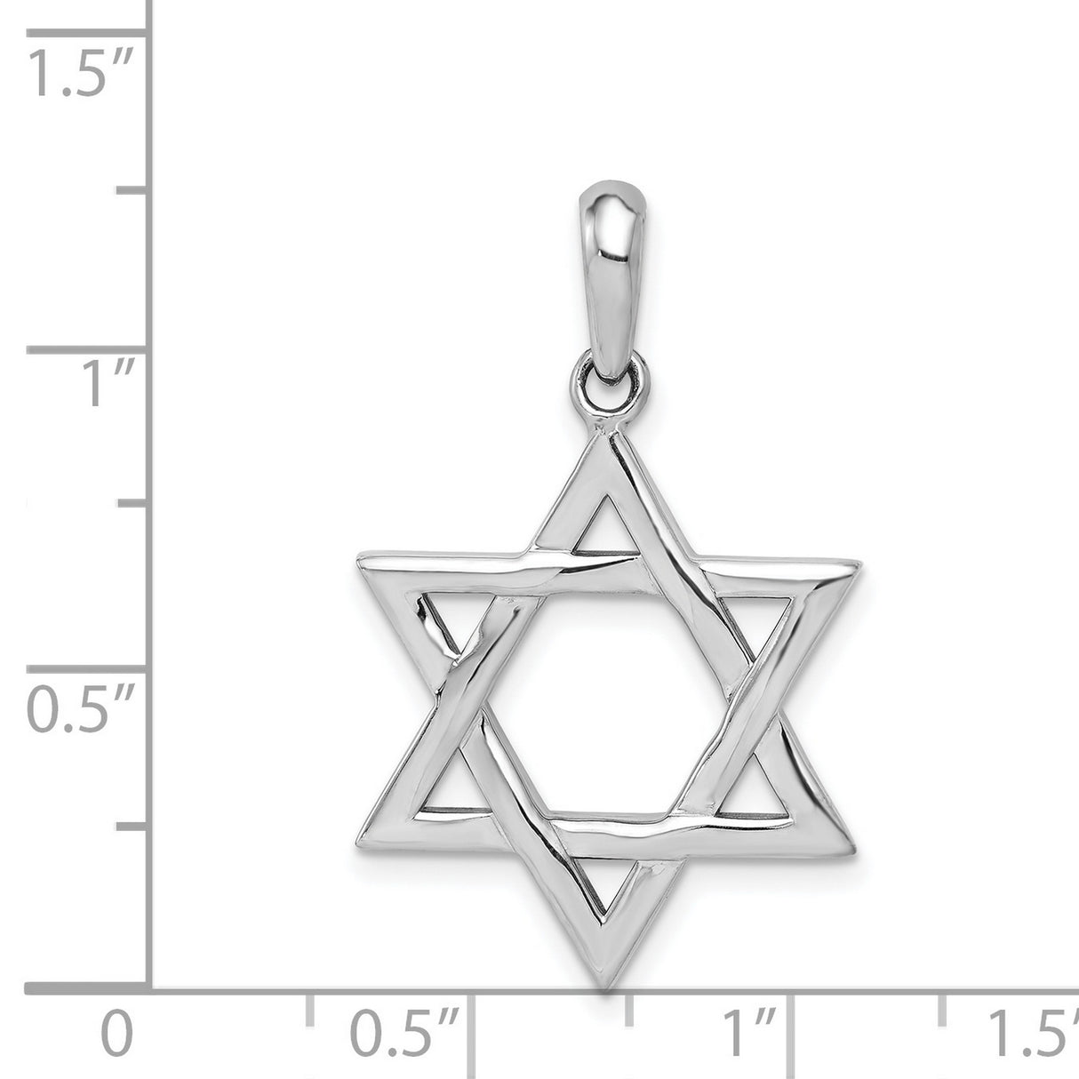 14k White Gold Star of David Pendant with Polished Openwork Design, Jewish Religious Charm