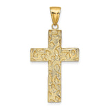 14k Yellow Gold Cross Pendant with Nugget Texture and High Polish Finish
