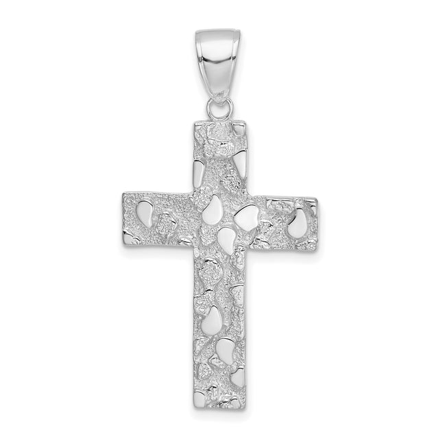 14k White Gold Cross Pendant, Nugget Style Textured Religious Jewelry for Men and Women