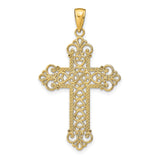 14k Yellow Gold Cross Pendant with Openwork Rope Frame and Filigree Twisted Detail