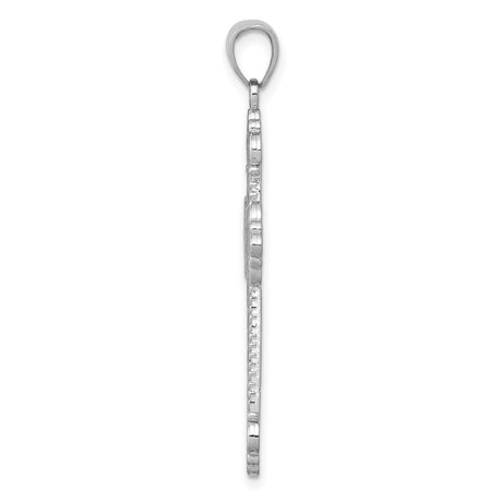 14k White Gold Filigree Cross Pendant with Rope Frame and Scroll Accents