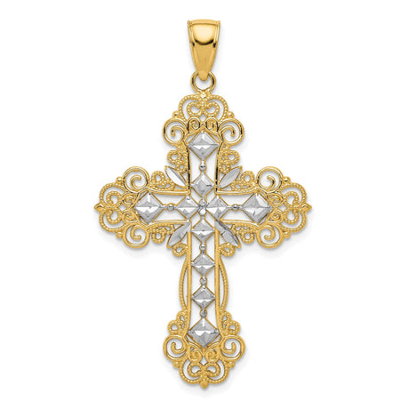 14k Yellow Gold Cross Pendant with Filigree and Milgrain Detail, Vintage Unisex Religious Design