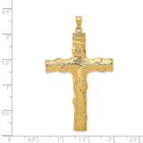 Large Textured Tree Trunk Style Latin Cross Charm Pendant in Real 14k Yellow Gold