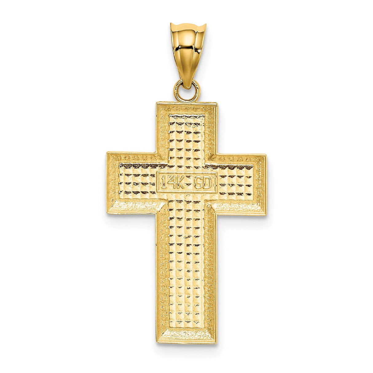 14k Yellow Gold Latin Cross Pendant Charm, Textured and Polished Design