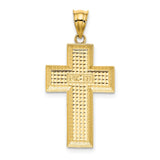 14k Yellow Gold Latin Cross Pendant Charm, Textured and Polished Design