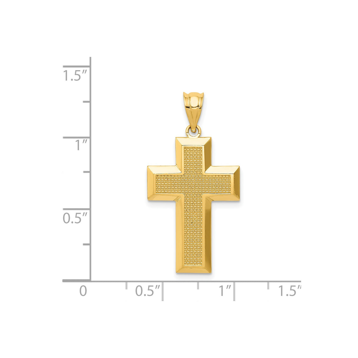 14k Yellow Gold Latin Cross Pendant Charm, Textured and Polished Design