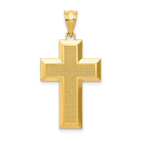 14k Yellow Gold Latin Cross Pendant Charm, Textured and Polished Design