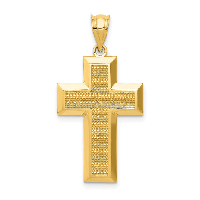 14k Yellow Gold Latin Cross Pendant Charm, Textured and Polished Design