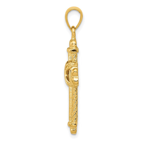 14k Yellow Gold Cross Pendant with Textured Rope Detail, Bold Religious Design for Men and Women