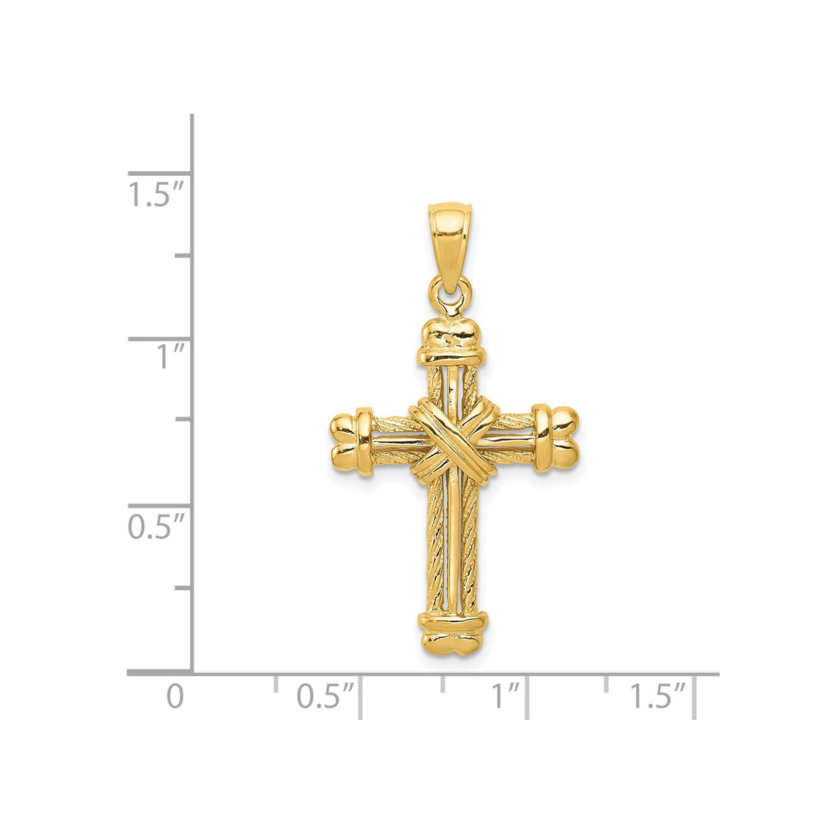 14k Yellow Gold Cross Pendant with Textured Rope Detail, Bold Religious Design for Men and Women