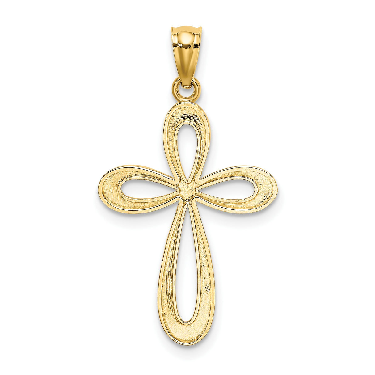 14k Yellow Gold Cross Pendant, Modern Open Ribbon Design, Polished Latin Style