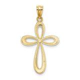 14k Yellow Gold Cross Pendant, Modern Open Ribbon Design, Polished Latin Style