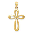 14k Yellow Gold Cross Pendant, Modern Open Ribbon Design, Polished Latin Style