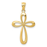 14k Yellow Gold Cross Pendant, Modern Open Ribbon Design, Polished Latin Style