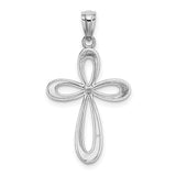 14k White Gold Latin Cross Pendant with Satin Finish and Curved Open Loop Design