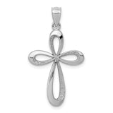 14k White Gold Latin Cross Pendant with Satin Finish and Curved Open Loop Design