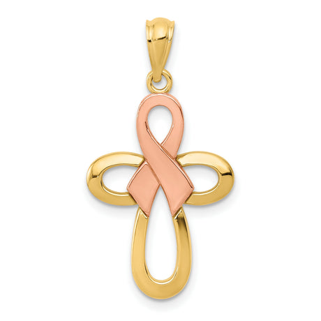 14k Two-Tone Gold Latin Cross Pendant with High Polish Finish for Men and Women