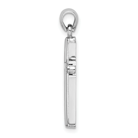 Beveled Stick Cross Charm Pendant in Real 14k White Gold