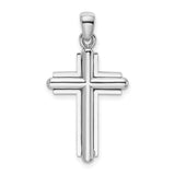 Beveled Stick Cross Charm Pendant in Real 14k White Gold