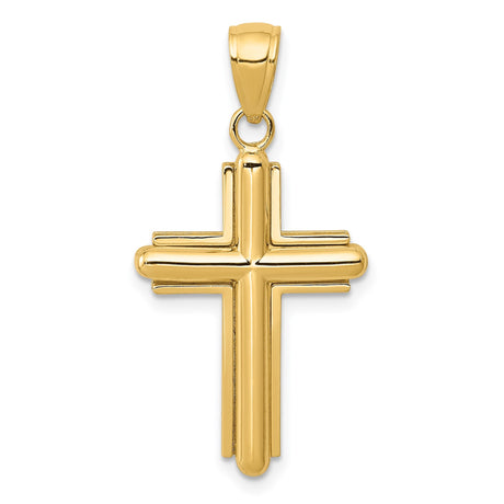 14k Yellow Gold Latin Cross Pendant, Polished Religious Charm for Men and Women