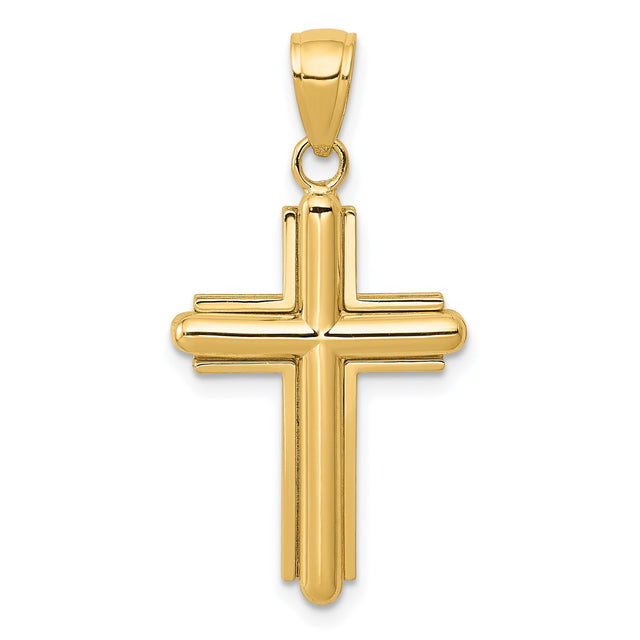 14k Yellow Gold Latin Cross Pendant, Polished Religious Charm for Men and Women