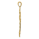 Fleur De Lis Cross With Rhodium Center Accent Charm Pendant in Real 14k Multi-Tone Gold