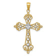 Fleur De Lis Cross With Rhodium Center Accent Charm Pendant in Real 14k Multi-Tone Gold