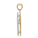Reversible Filigree Budded Cross With Heart Charm Pendant in Real 14k Multi-Tone Gold
