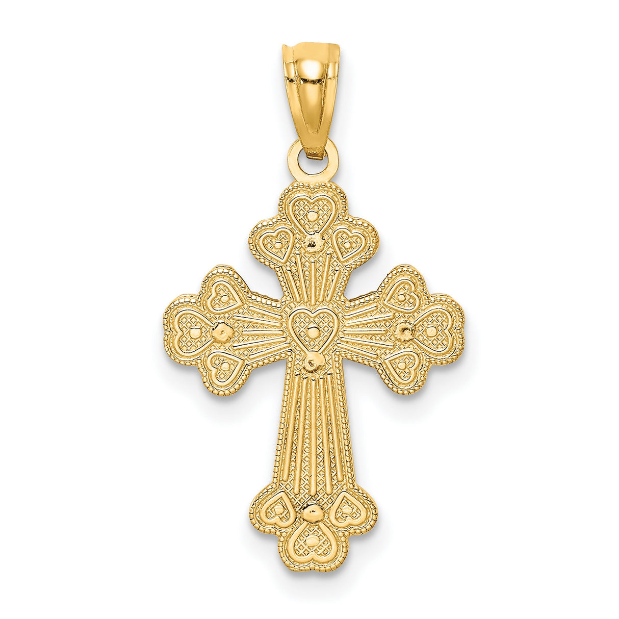 Reversible Filigree Budded Cross With Heart Charm Pendant in Real 14k Multi-Tone Gold