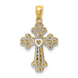 Reversible Filigree Budded Cross With Heart Charm Pendant in Real 14k Multi-Tone Gold