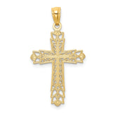 14k Yellow Gold Budded Cross Pendant with Filigree Openwork Design
