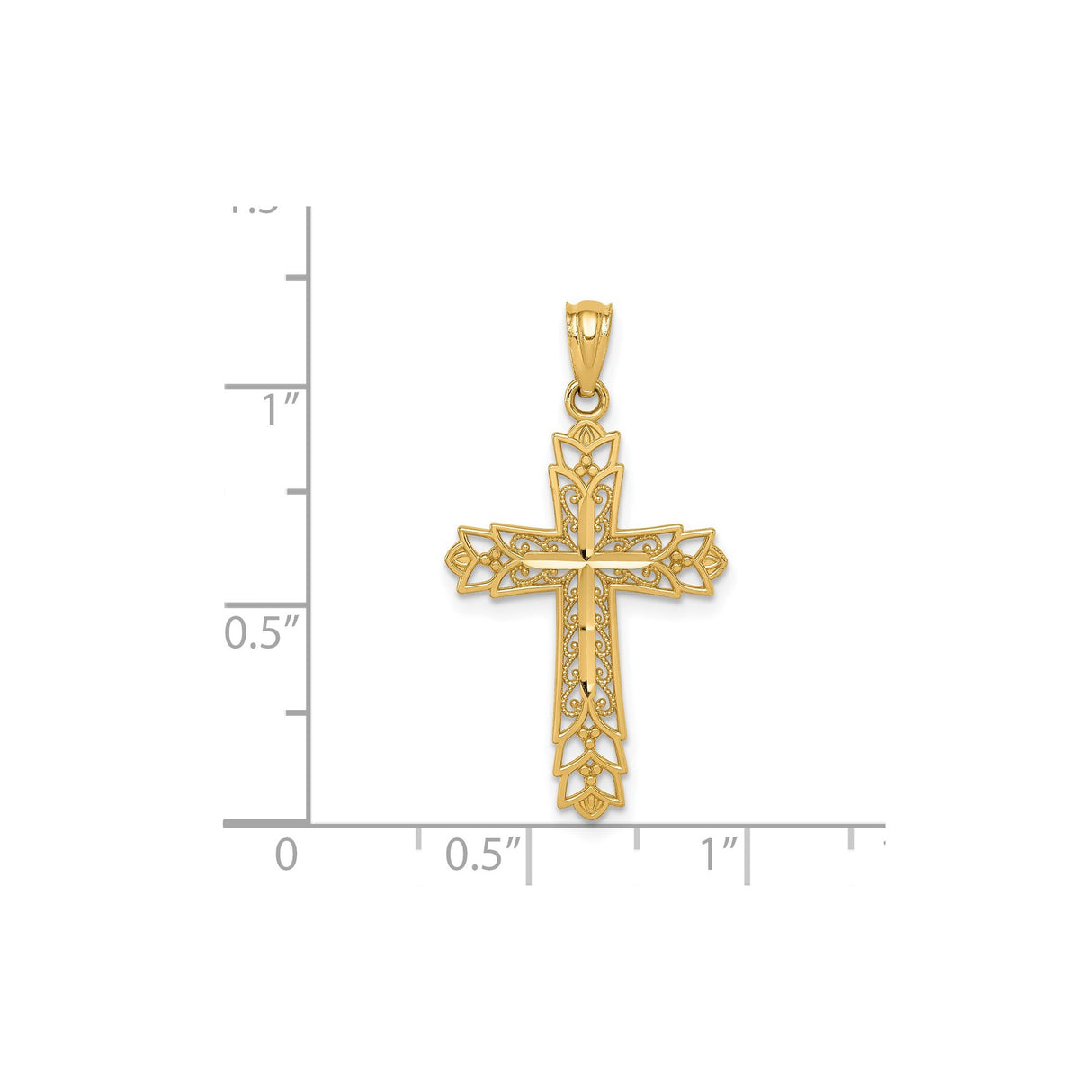 14k Yellow Gold Budded Cross Pendant with Filigree Openwork Design