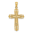 14k Yellow Gold Budded Cross Pendant with Filigree Openwork Design