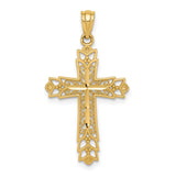 14k Yellow Gold Budded Cross Pendant with Filigree Openwork Design