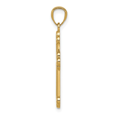 14k Two-Tone Gold Budded Cross Pendant with Textured Inlay and Polished Finish