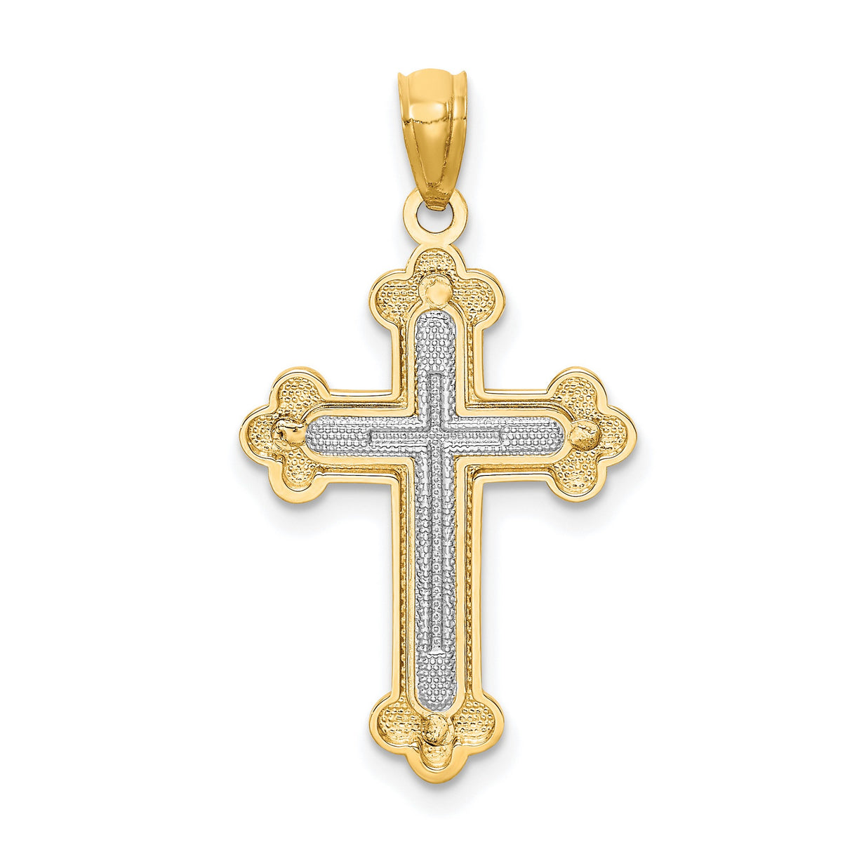 Polished Budded Cross Charm Pendant in Real 14k Multi-Tone Gold