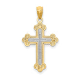 Polished Budded Cross Charm Pendant in Real 14k Multi-Tone Gold