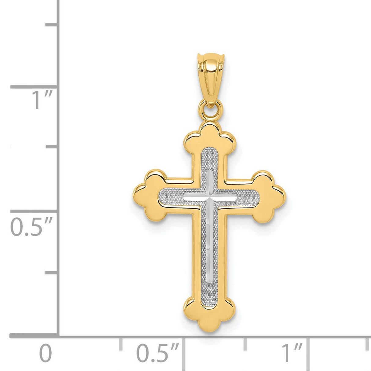 Polished Budded Cross Charm Pendant in Real 14k Multi-Tone Gold