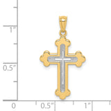 Polished Budded Cross Charm Pendant in Real 14k Multi-Tone Gold