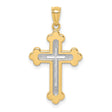 Polished Budded Cross Charm Pendant in Real 14k Multi-Tone Gold