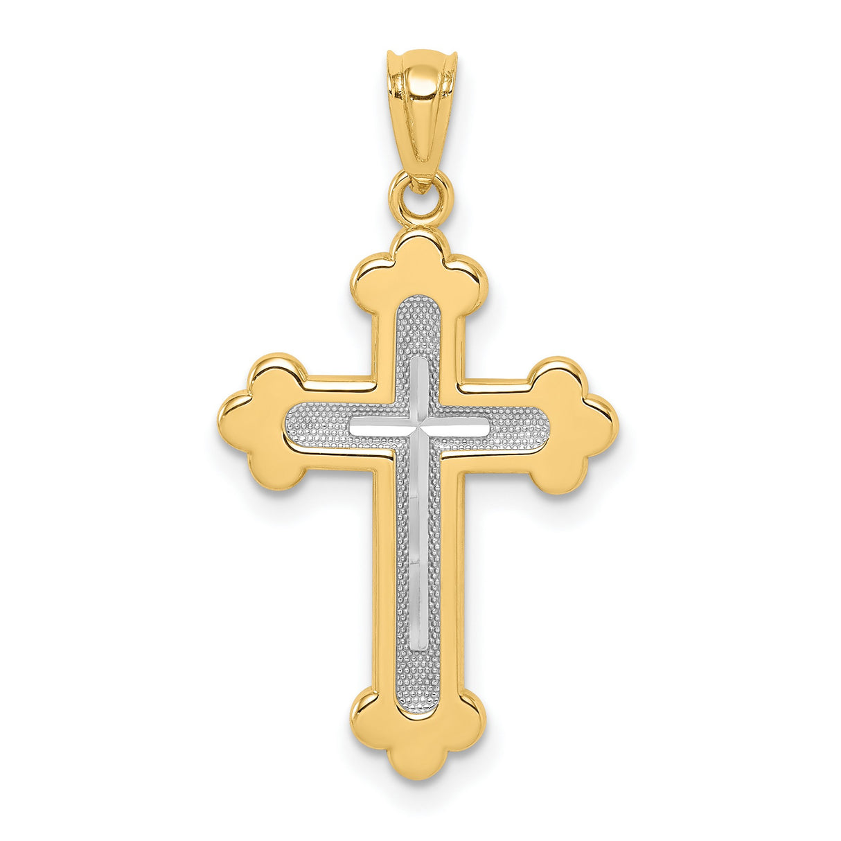 Polished Budded Cross Charm Pendant in Real 14k Multi-Tone Gold